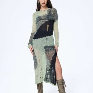 Patchwork Knit Ripped Midi Dress from CIDER